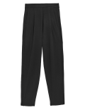 Jersey Pleat Front Tapered Trousers