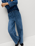 Denim Drawstring Wide-Leg Trousers