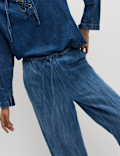 Denim Drawstring Wide-Leg Trousers