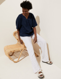 Linen Rich Wide Leg Trousers