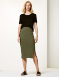 Ribbed Jersey Pencil Midi Skirt