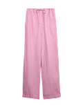 Pure Linen Drawstring Wide Leg Trousers