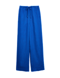 Pure Linen Drawstring Wide Leg Trousers