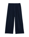 Linen Rich Wide Leg Cropped Trousers