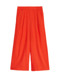 Linen Rich Wide Leg Cropped Trousers
