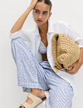 Linen Blend Wide Leg Trousers