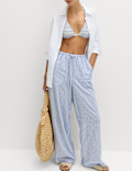Linen Blend Wide Leg Trousers