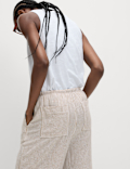 Linen Blend Wide Leg Trousers