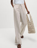 Linen Blend Wide Leg Trousers