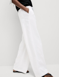 Linen Blend Wide Leg Trousers