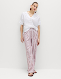 Linen Blend Wide Leg Trousers
