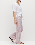 Linen Blend Wide Leg Trousers