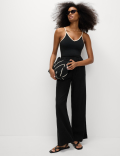 Linen Blend Wide Leg Trousers