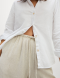 Linen Blend Wide Leg Trousers