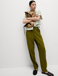Linen-Rich Drawstring Tapered Trousers