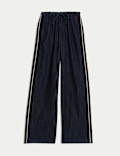 Cotton Rich Denim Side Stripe Wide Leg Trousers