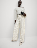 Pure Cotton Striped Wide Leg Trousers