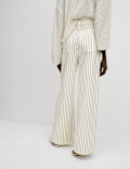 Pure Cotton Striped Wide Leg Trousers