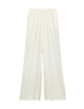 Textured Pull On Wide Leg Trousers
