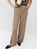 Textured Pull On Wide Leg Trousers