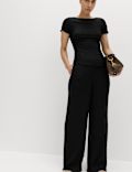 Textured Pull On Wide Leg Trousers
