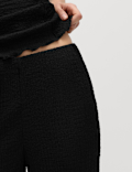 Textured Pull On Wide Leg Trousers