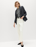 High Waisted Carrot Leg Ankle Grazer Jeans