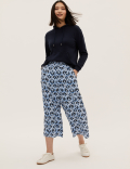 Printed Wide Leg Cropped Trousers