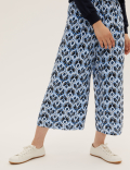 Printed Wide Leg Cropped Trousers