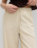 Drawstring Wide Leg Trousers with Linen