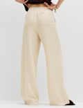 Drawstring Wide Leg Trousers with Linen