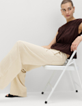 Drawstring Wide Leg Trousers with Linen