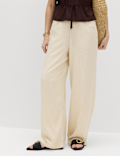 Drawstring Wide Leg Trousers with Linen
