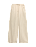 Drawstring Wide Leg Trousers with Linen