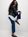 Denim Jersey Straight Leg Trousers