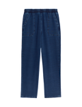 Denim Jersey Straight Leg Trousers