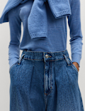 High Waisted Paperbag Pleated Relaxed Jeans