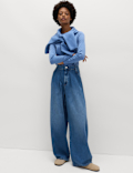 High Waisted Paperbag Pleated Relaxed Jeans