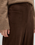 Faux Suede Straight Leg Trousers
