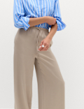 Satin Drawstring Wide Leg Trousers