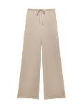 Satin Drawstring Wide Leg Trousers