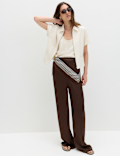 Satin Drawstring Wide Leg Trousers