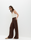 Satin Drawstring Wide Leg Trousers