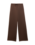 Satin Drawstring Wide Leg Trousers