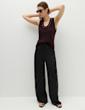 Satin Drawstring Wide Leg Trousers