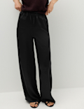 Satin Drawstring Wide Leg Trousers