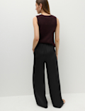 Satin Drawstring Wide Leg Trousers