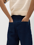 Pure Linen Pleat Front Belted Tapered Trousers