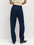 Pure Linen Pleat Front Belted Tapered Trousers