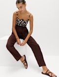 Pure Linen Pleat Front Belted Tapered Trousers